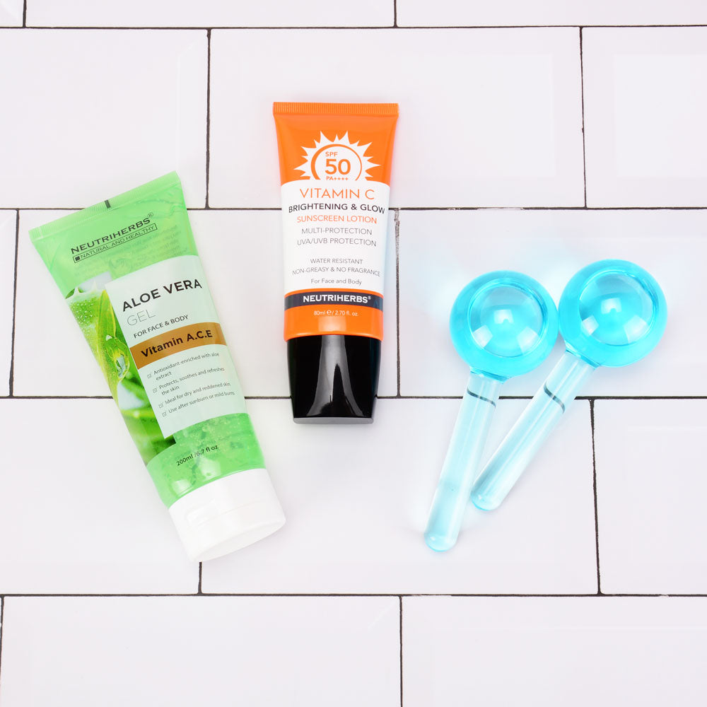 Big Ice Globes & Vitamin C Sunscreen Lotion SPF50 & Soothing Aloe Vera Gel