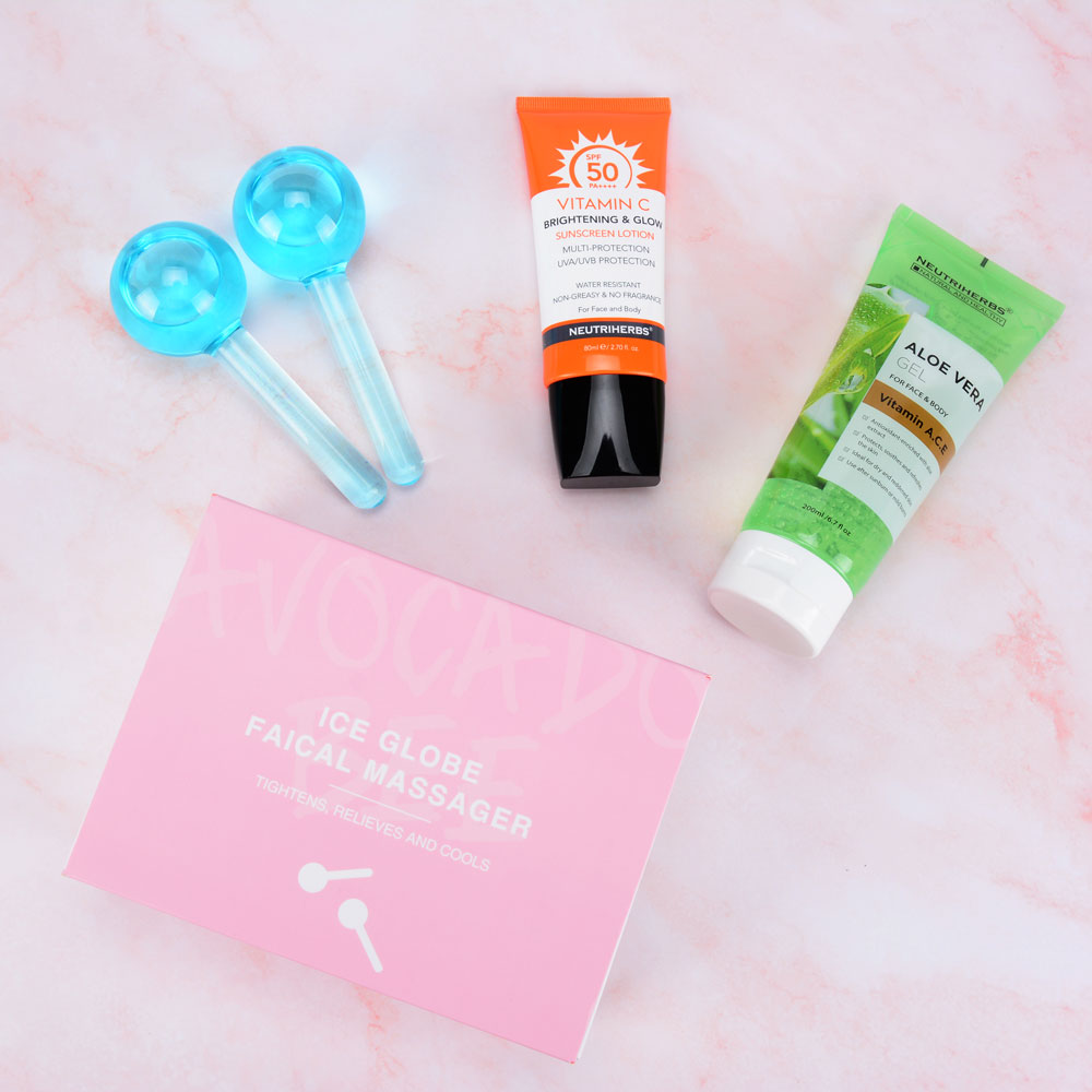Big Ice Globes & Vitamin C Sunscreen Lotion SPF50 & Soothing Aloe Vera Gel