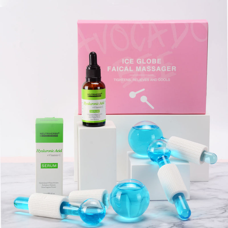 Ice Cooling Globes +Hyaluronic Acid Serum with Vitamin C For dry and dull skin